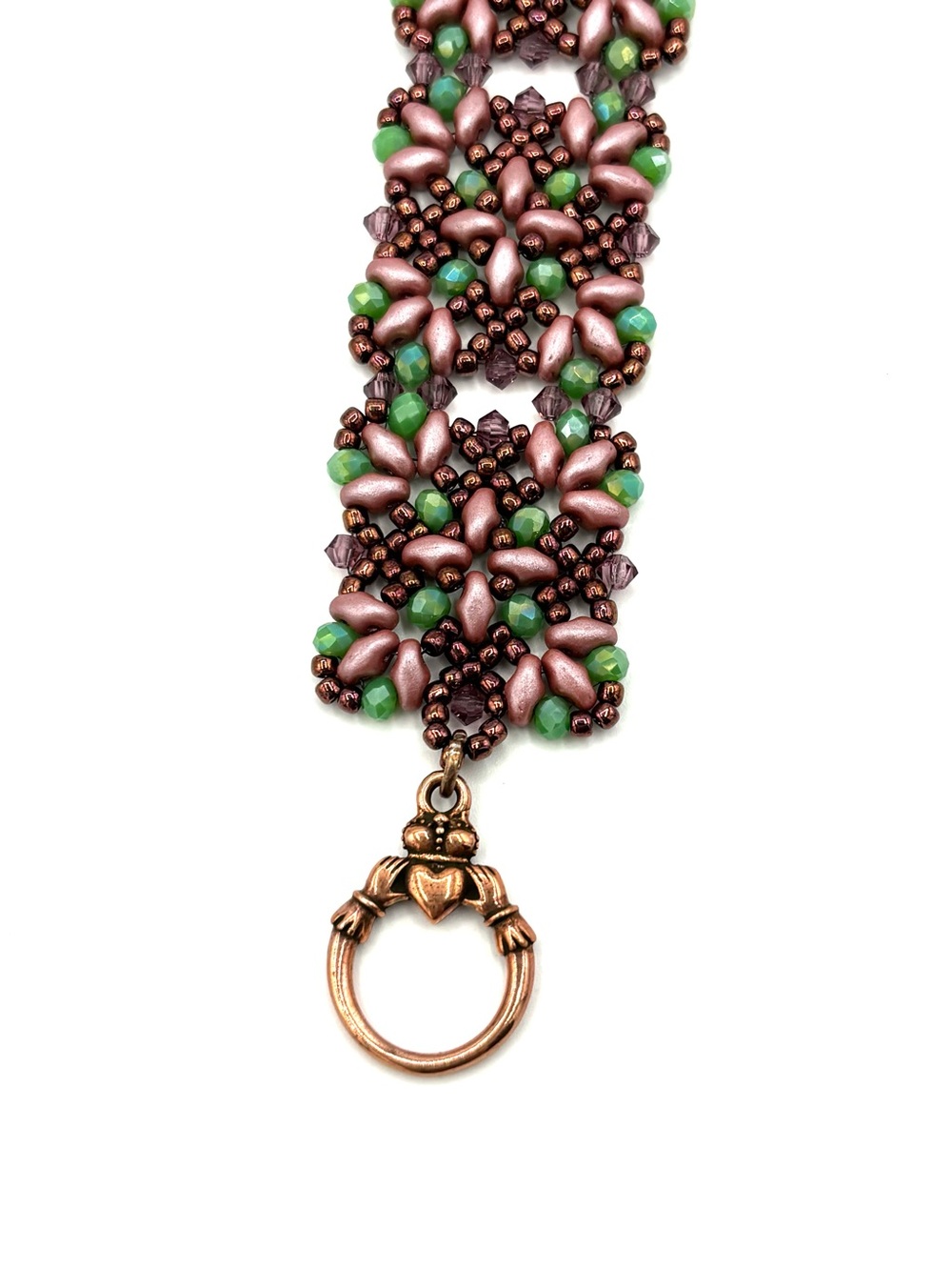 Hand Crafted Copper Pink and Green Victorian Style Bracelet - Picture 6 of 9